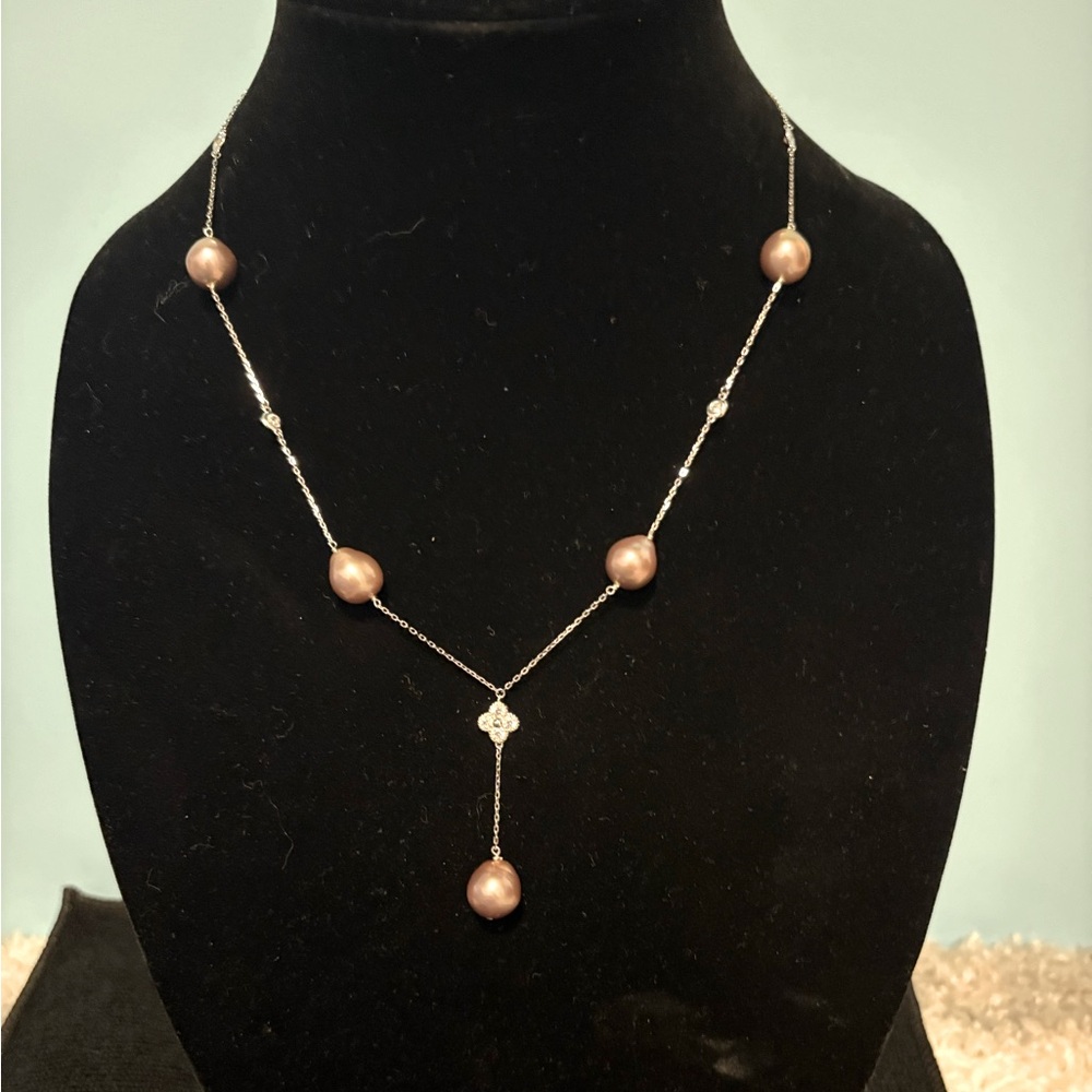 Sterling silver pearl station necklace